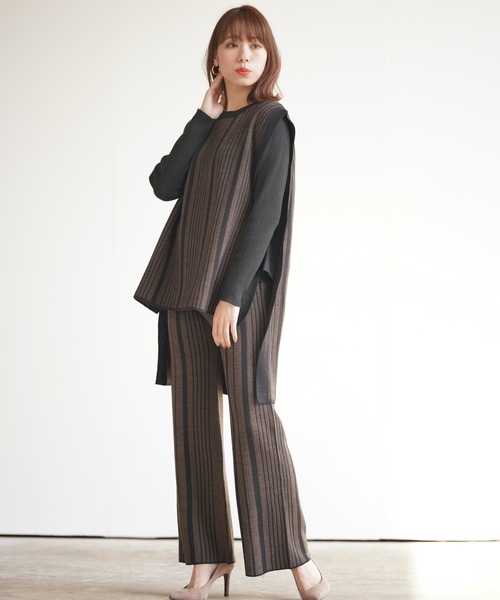 rps（アールピーエス）の「ストライプ柄ニットパンツ（その他パンツ・レディース・ブラウン/杢グレー・M）」の5枚目の写真
