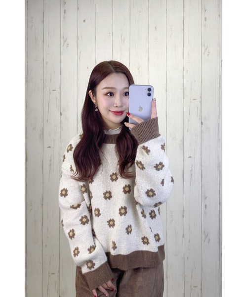 エルエルビーン　希少　ニット　セーター　ホワイト　花柄　美品 楽天市場】ニット レディース トップス 長袖 クルーネック