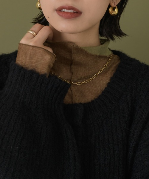 NEUNA(ヌナ)の「【前後2wayで使用可能!】【インナーとしても着られる。】2wayシアータートルネックメロートップス(Tシャツ/カットソー・レディース・アイボリー/グレイッシュベージュ/ミント/ブラック/ダークパープル/モスグリーン/オフホワイト/ピンク/グリーン/オレンジ/ブラウン・FREE)」の7枚目の写真