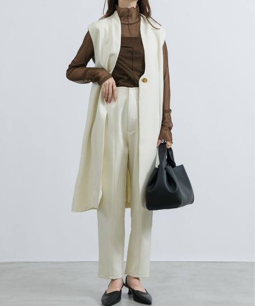 NEUNA(ヌナ)の「【前後2wayで使用可能!】【インナーとしても着られる。】2wayシアータートルネックメロートップス(Tシャツ/カットソー・レディース・アイボリー/グレイッシュベージュ/ミント/ブラック/ダークパープル/モスグリーン/オフホワイト/ピンク/グリーン/オレンジ/ブラウン・FREE)」の20枚目の写真