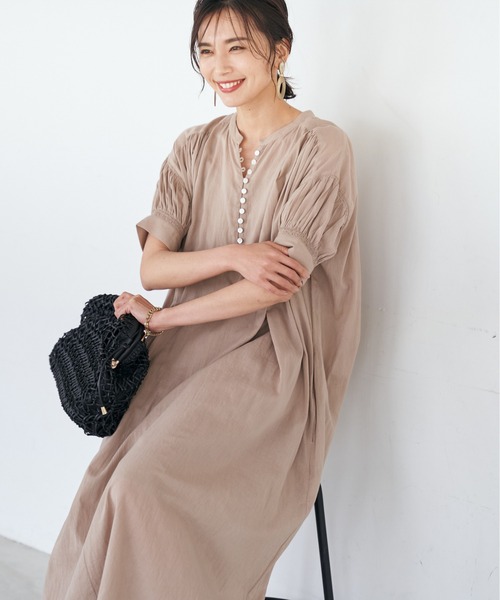 RIVE DROITE（リヴドロワ）の「初夏らしい軽やかな一枚　ボイルギャザーワンピース（ワンピース・レディース・ベージュ/ブラック/オレンジ・FREE）」の9枚目の写真