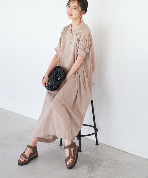 RIVE DROITE（リヴドロワ）の「初夏らしい軽やかな一枚　ボイルギャザーワンピース（ワンピース・レディース・ベージュ/ブラック/オレンジ・FREE）」の16枚目の写真