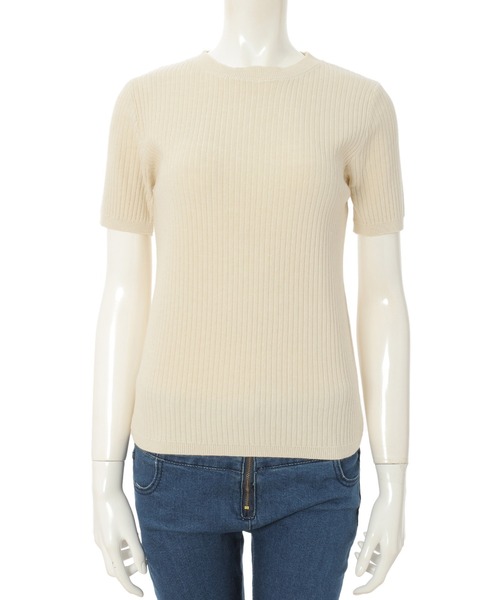fifth（フィフス）の「クルーネックコンパクト半袖リブニット（ニット/セーター・レディース・ホワイト/ベージュ・MEDIUM）」の4枚目の写真