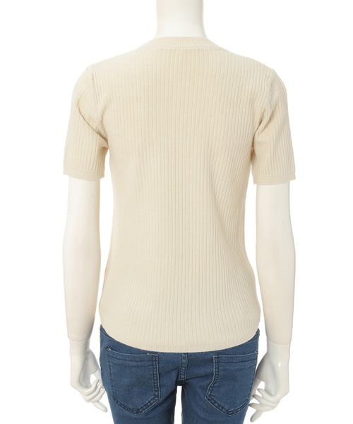 fifth（フィフス）の「クルーネックコンパクト半袖リブニット（ニット/セーター・レディース・ホワイト/ベージュ・MEDIUM）」の3枚目の写真
