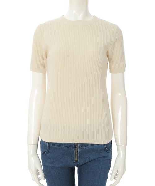 fifth（フィフス）の「クルーネックコンパクト半袖リブニット（ニット/セーター・レディース・ホワイト/ベージュ・MEDIUM）」の9枚目の写真