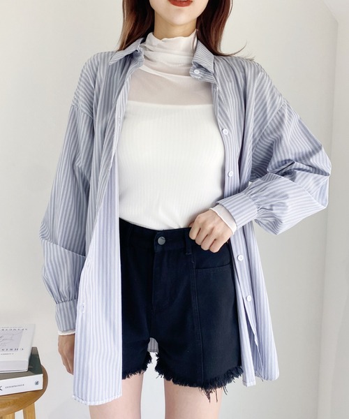 新品LE PHIL TCブロードオープンショルダーシャツ ブルー T/C Broad Loose Shirt - T/Cブロードルーズシャツ（シャツ