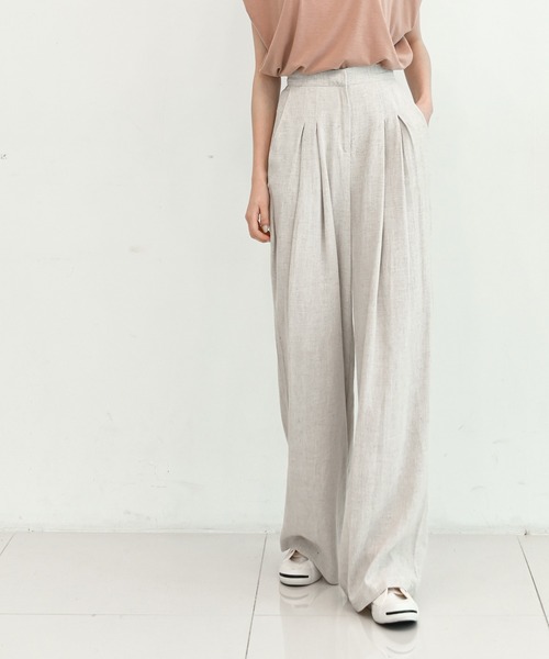 me+em select(ミームセレクト)の「【リネンセットアップ】リラクシージャケット×タックワイドパンツ SET(セットアップ・レディース・オートミール/ブラック・FREE)」の18枚目の写真