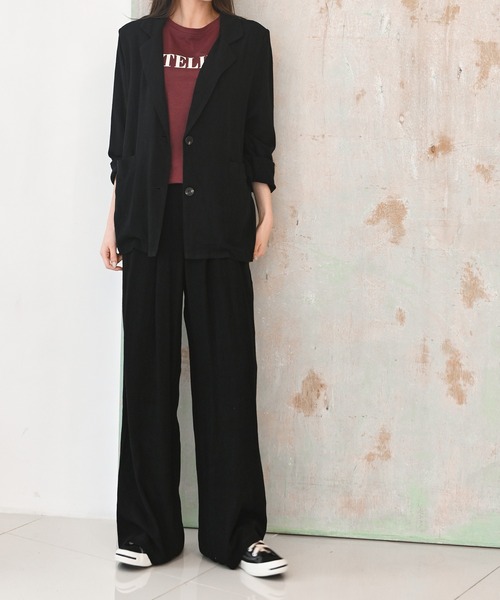 me+em select(ミームセレクト)の「【リネンセットアップ】リラクシージャケット×タックワイドパンツ SET(セットアップ・レディース・オートミール/ブラック・FREE)」の21枚目の写真