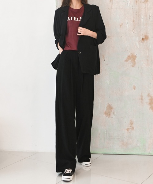 me+em select(ミームセレクト)の「【リネンセットアップ】リラクシージャケット×タックワイドパンツ SET(セットアップ・レディース・オートミール/ブラック・FREE)」の22枚目の写真