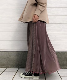 Q | バイカラーマイクロプリーツストライプスカート(スカート)