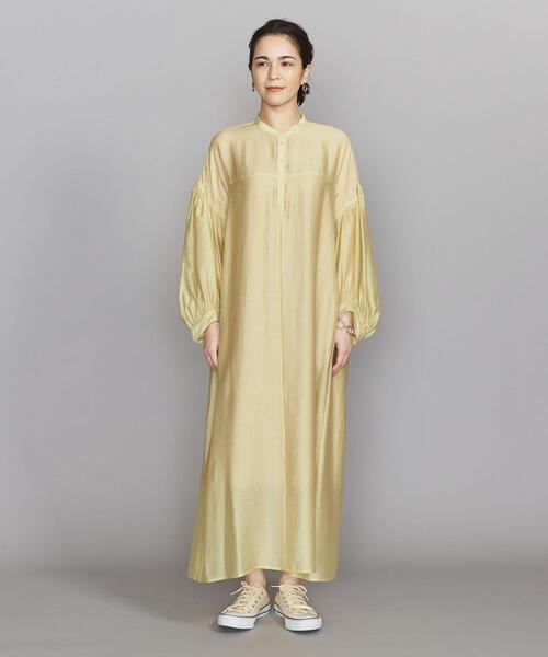 BEAUTY&YOUTH UNITED ARROWS（ビューティーアンドユースユナイテッドアローズ）の「BY ヘンリーネックギャザー9分袖ワンピース（ワンピース・レディース・イエロー/ダークブラウン/ブラック・FREE）」の4枚目の写真