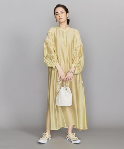 BEAUTY&YOUTH UNITED ARROWS（ビューティーアンドユースユナイテッドアローズ）の「BY ヘンリーネックギャザー9分袖ワンピース（ワンピース・レディース・イエロー/ダークブラウン/ブラック・FREE）」の7枚目の写真