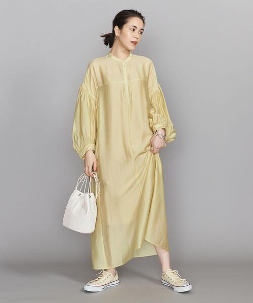 BEAUTY&YOUTH UNITED ARROWS（ビューティーアンドユースユナイテッドアローズ）の「BY ヘンリーネックギャザー9分袖ワンピース（ワンピース・レディース・イエロー/ダークブラウン/ブラック・FREE）」の15枚目の写真