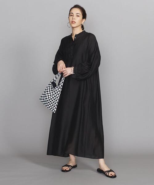 BEAUTY&YOUTH UNITED ARROWS（ビューティーアンドユースユナイテッドアローズ）の「BY ヘンリーネックギャザー9分袖ワンピース（ワンピース・レディース・イエロー/ダークブラウン/ブラック・FREE）」の16枚目の写真