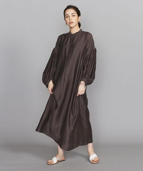 BEAUTY&YOUTH UNITED ARROWS（ビューティーアンドユースユナイテッドアローズ）の「BY ヘンリーネックギャザー9分袖ワンピース（ワンピース・レディース・イエロー/ダークブラウン/ブラック・FREE）」の18枚目の写真