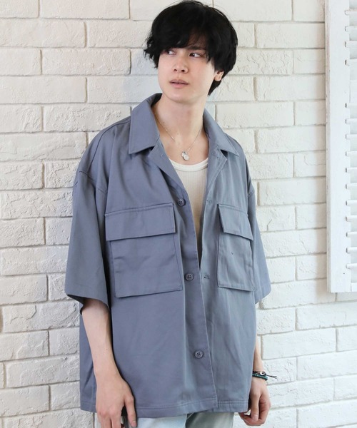 Beno(ビーノ)の「オーバーサイズCPO半袖シャツ(シャツ/ブラウス・メンズ・J/A/D/M/O/G/B/K/N/F/H/L/E/I/C・L/M/XL)」の1枚目の写真