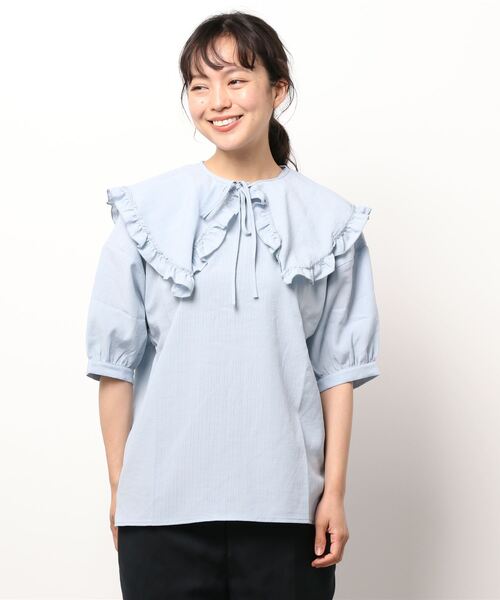 ehka sopo(エヘカソポ)の「付け衿スタンドフリルブラウス(シャツ/ブラウス・レディース・ブラック/オフホワイト/サックスブルー/ラベンダー・フリ-)」の3枚目の写真