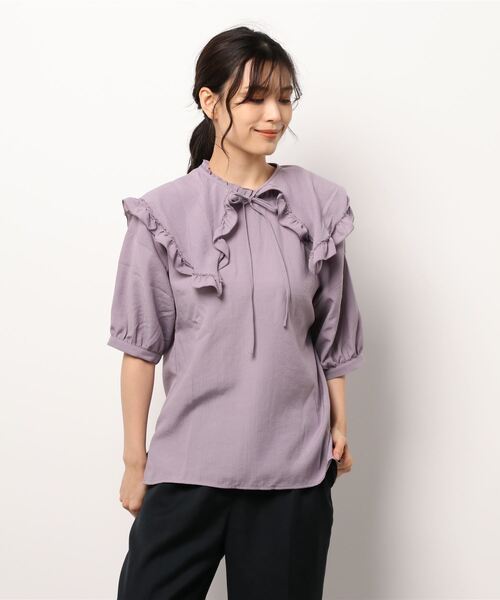 ehka sopo(エヘカソポ)の「付け衿スタンドフリルブラウス(シャツ/ブラウス・レディース・ブラック/オフホワイト/サックスブルー/ラベンダー・フリ-)」の10枚目の写真