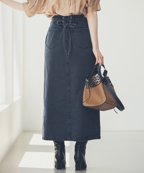 Andemiu（アンデミュウ）の「レースアップデニムスカート214883（デニムスカート・レディース・グレー/インディゴブルー・SMALL/MEDIUM）」の2枚目の写真