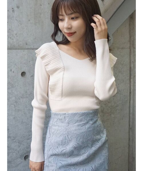 MERCURYDUO（マーキュリーデュオ）の「リーフケミカルレースタイトスカート（スカート・レディース・ブルー/オフホワイト/ブラウン・SMALL/MEDIUM）」の8枚目の写真