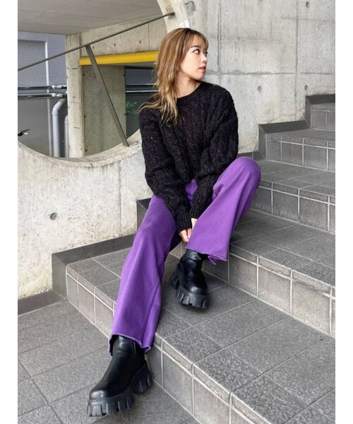 EVRIS（エヴリス）の「SIMPLE WIDEデニムパンツ（デニムパンツ・レディース・パープル/ブラック/ベージュ・SMALL/MEDIUM）」の18枚目の写真