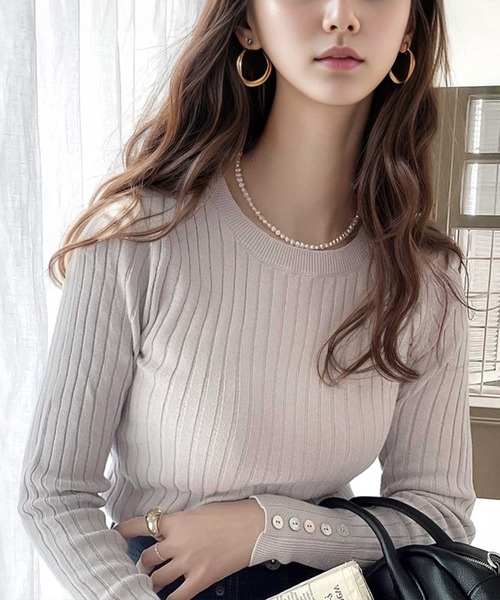 セール】綿100％柔らか。優秀リブニットトップス（ニット/セーター