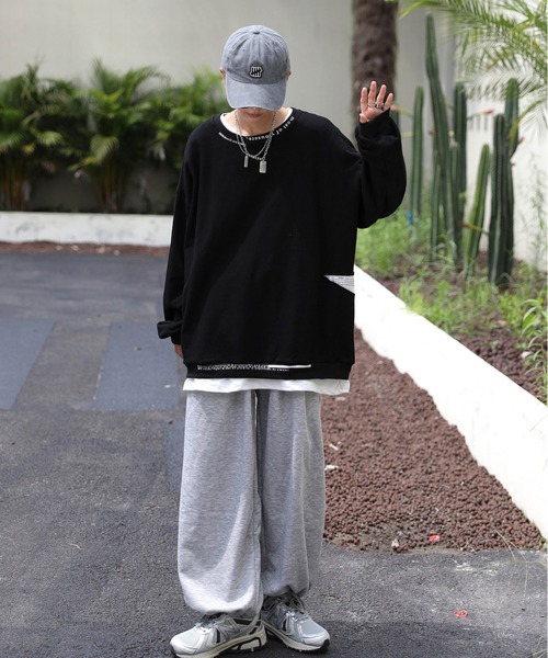 neos(ネオス)の「【neos -addictive design-】ビッグシルエット フェイクレイヤード ダメージ加工 スウェット プルオーバー(スウェット・メンズ・ブラック/グレー/ブルー・MEDIUM/LARGE/X-LARGE)」の4枚目の写真