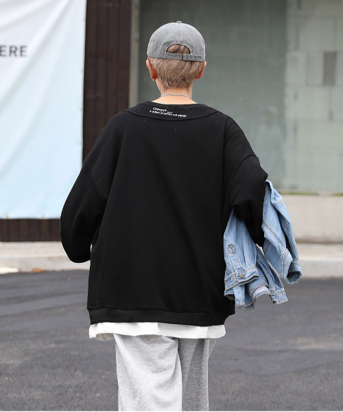 neos(ネオス)の「【neos -addictive design-】ビッグシルエット フェイクレイヤード ダメージ加工 スウェット プルオーバー(スウェット・メンズ・ブラック/グレー/ブルー・MEDIUM/LARGE/X-LARGE)」の8枚目の写真