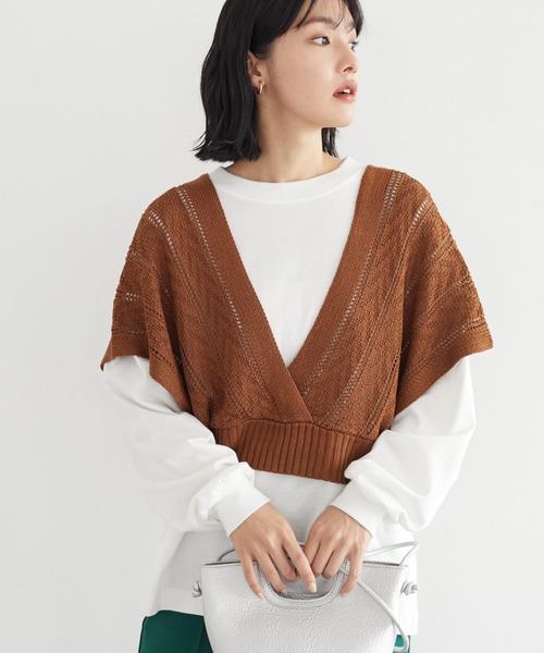 Green Parks(グリーンパークス)の「深V開きバックリボンベスト*(ベスト・レディース・カーキ/キャメル/ブラック・FREE)」の1枚目の写真