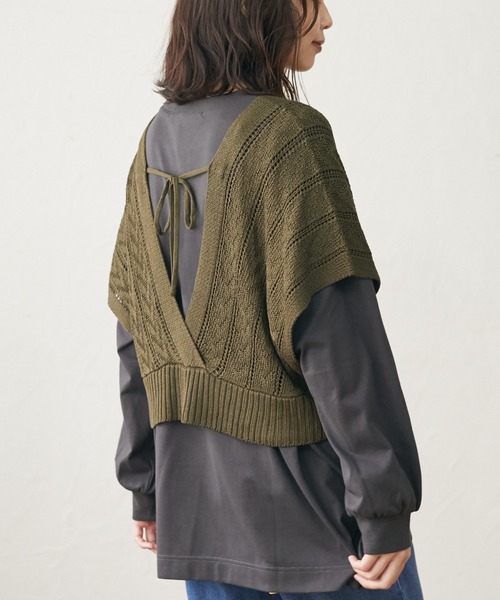 Green Parks(グリーンパークス)の「深V開きバックリボンベスト*(ベスト・レディース・カーキ/キャメル/ブラック・FREE)」の3枚目の写真