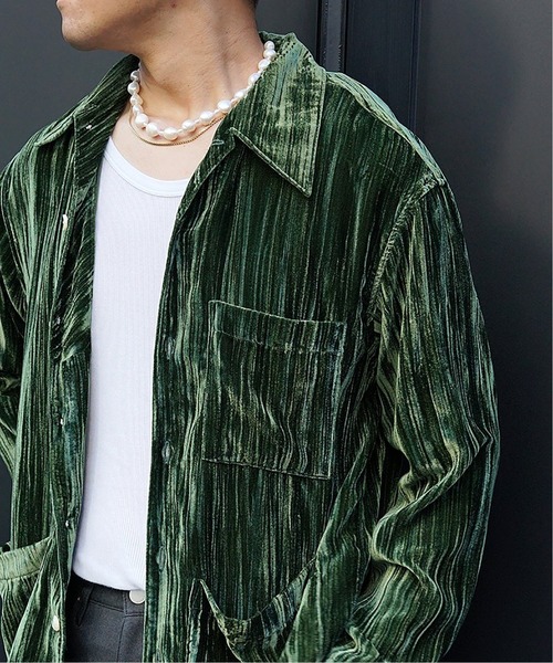 Jieda（ジエダ）の「【JIEDA / ジエダ】WRINKLE VELVET OPEN COLLAR SHIRT（シャツ/ブラウス・メンズ・グリーン・2）」の2枚目の写真