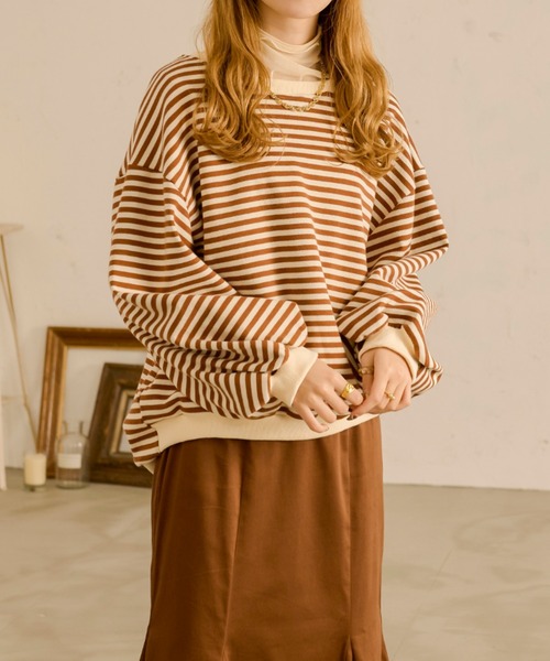 Ambre Neige(アンブルネージュ)の「ボリュームボーダープルオーバー/【WEB/EC限定商品】(Tシャツ/カットソー・レディース・ダークブラウン/ベージュ・FREE)」の2枚目の写真