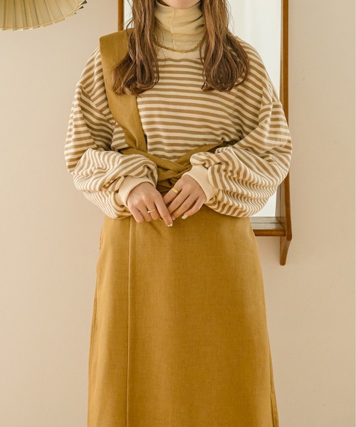 Ambre Neige(アンブルネージュ)の「ボリュームボーダープルオーバー/【WEB/EC限定商品】(Tシャツ/カットソー・レディース・ダークブラウン/ベージュ・FREE)」の1枚目の写真
