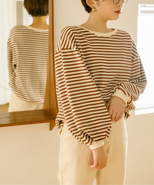 Ambre Neige(アンブルネージュ)の「ボリュームボーダープルオーバー/【WEB/EC限定商品】(Tシャツ/カットソー・レディース・ダークブラウン/ベージュ・FREE)」の13枚目の写真