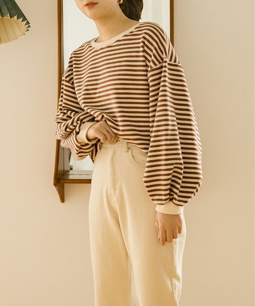 Ambre Neige(アンブルネージュ)の「ボリュームボーダープルオーバー/【WEB/EC限定商品】(Tシャツ/カットソー・レディース・ダークブラウン/ベージュ・FREE)」の17枚目の写真