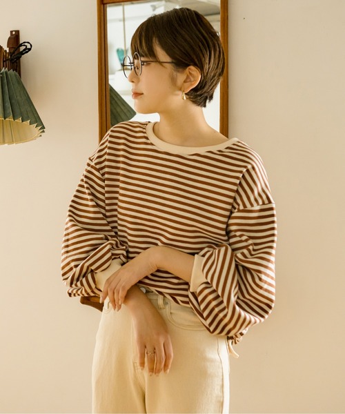 Ambre Neige(アンブルネージュ)の「ボリュームボーダープルオーバー/【WEB/EC限定商品】(Tシャツ/カットソー・レディース・ダークブラウン/ベージュ・FREE)」の10枚目の写真