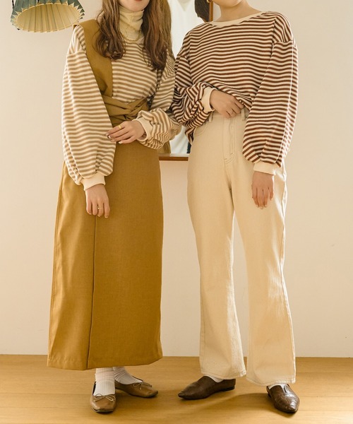 Ambre Neige(アンブルネージュ)の「ボリュームボーダープルオーバー/【WEB/EC限定商品】(Tシャツ/カットソー・レディース・ダークブラウン/ベージュ・FREE)」の6枚目の写真