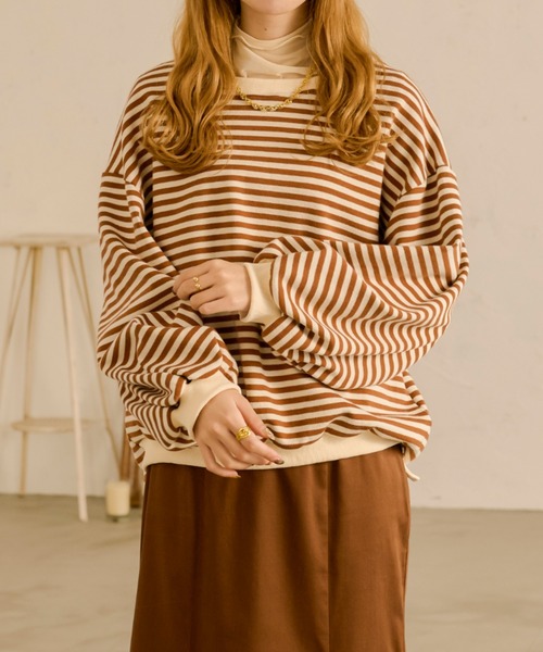 Ambre Neige(アンブルネージュ)の「ボリュームボーダープルオーバー/【WEB/EC限定商品】(Tシャツ/カットソー・レディース・ダークブラウン/ベージュ・FREE)」の21枚目の写真