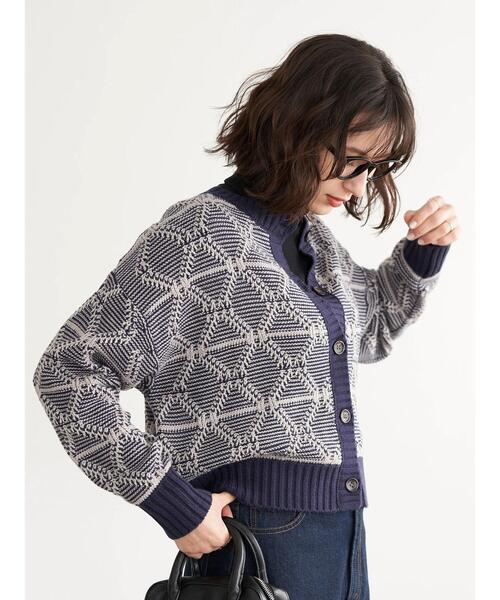 earth music&ecology（アースミュージックアンドエコロジー）の「2way ジャカードニットカーディガン(ダイヤ)（カーディガン/ボレロ・レディース・ブラック/ブラウン/ネイビー・FREE）」の7枚目の写真