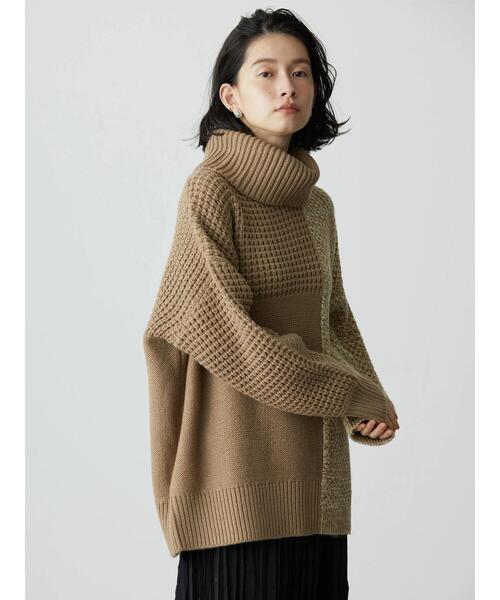 AMERICAN HOLIC（アメリカンホリック）の「タートルネック編み違いニットチュニック（ニット/セーター・レディース・ブラウン/アイボリー・M/L）」の6枚目の写真