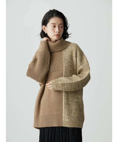 AMERICAN HOLIC（アメリカンホリック）の「タートルネック編み違いニットチュニック（ニット/セーター・レディース・ブラウン/アイボリー・M/L）」の7枚目の写真