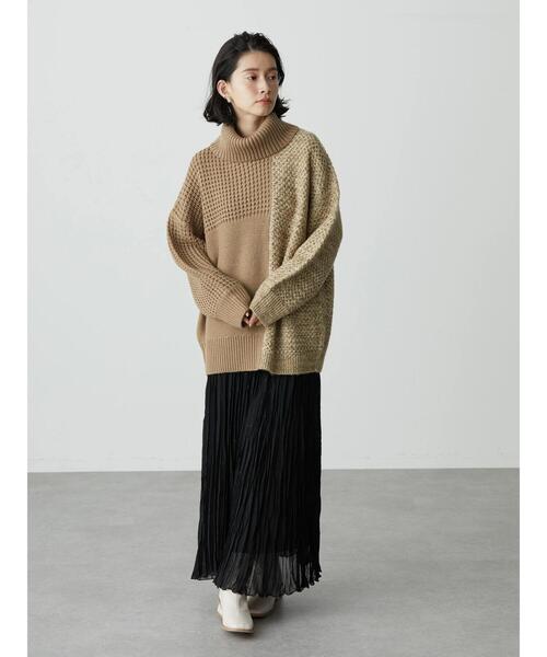AMERICAN HOLIC（アメリカンホリック）の「タートルネック編み違いニットチュニック（ニット/セーター・レディース・ブラウン/アイボリー・M/L）」の10枚目の写真