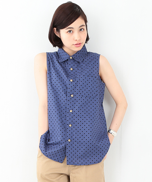 BEAMS BOY（ビームスボーイ）の「BEAMS BOY / ドット Aライン ノースリーブ シャツ（シャツ/ブラウス・レディース・ホワイト/ブルー/ネイビー・ONE SIZE）」の3枚目の写真