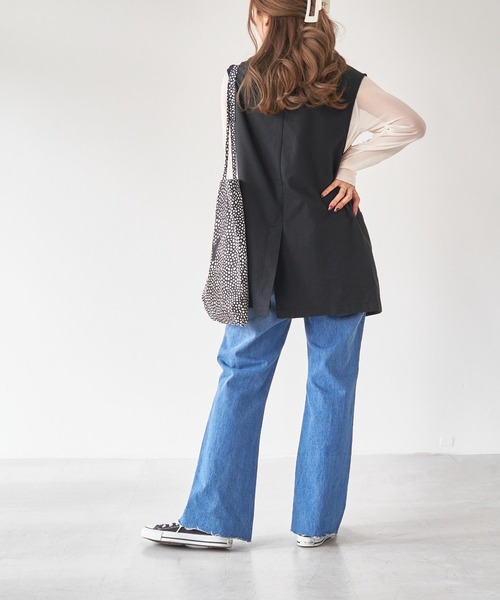 WEGO（ウィゴー）の「WEGO/リネンブレンドノースリーブジャケット（ベスト・レディース・ブラック/ナチュラル・FREE）」の5枚目の写真