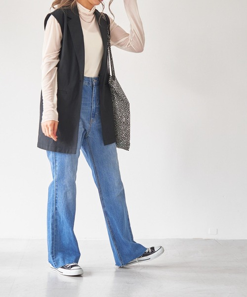 WEGO（ウィゴー）の「WEGO/リネンブレンドノースリーブジャケット（ベスト・レディース・ブラック/ナチュラル・FREE）」の4枚目の写真