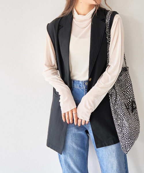 WEGO（ウィゴー）の「WEGO/リネンブレンドノースリーブジャケット（ベスト・レディース・ブラック/ナチュラル・FREE）」の6枚目の写真