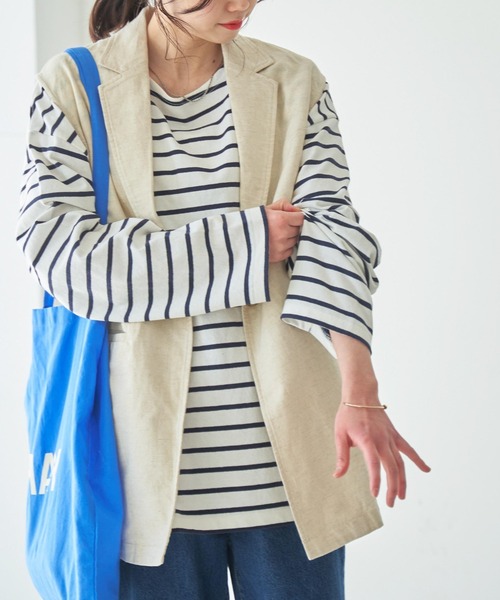 WEGO（ウィゴー）の「WEGO/リネンブレンドノースリーブジャケット（ベスト・レディース・ブラック/ナチュラル・FREE）」の15枚目の写真