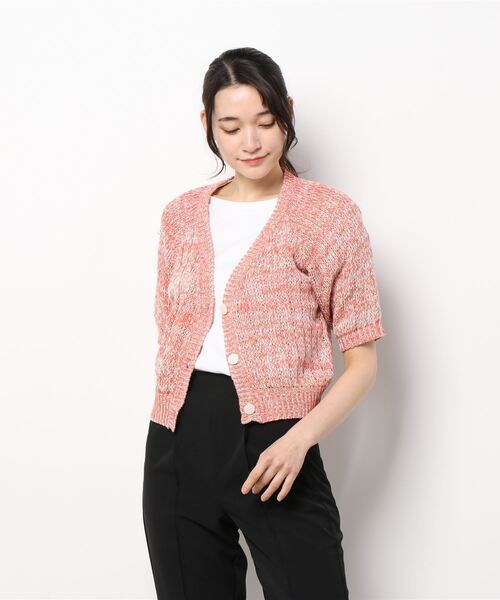 Q(キュー)の「MIX ざっくりショートカーデ(カーディガン/ボレロ・レディース・ライトブルー/オレンジ・MEDIUM)」の5枚目の写真