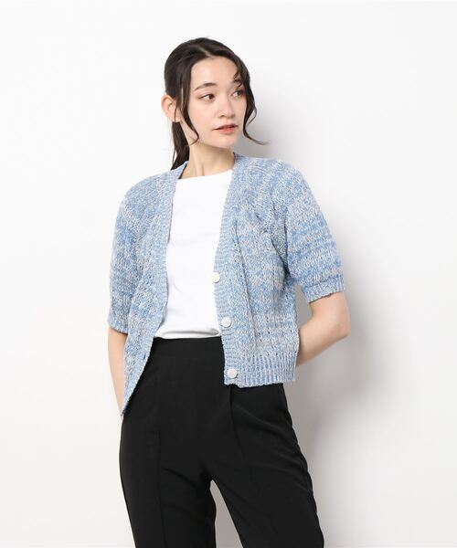 Q(キュー)の「MIX ざっくりショートカーデ(カーディガン/ボレロ・レディース・ライトブルー/オレンジ・MEDIUM)」の10枚目の写真