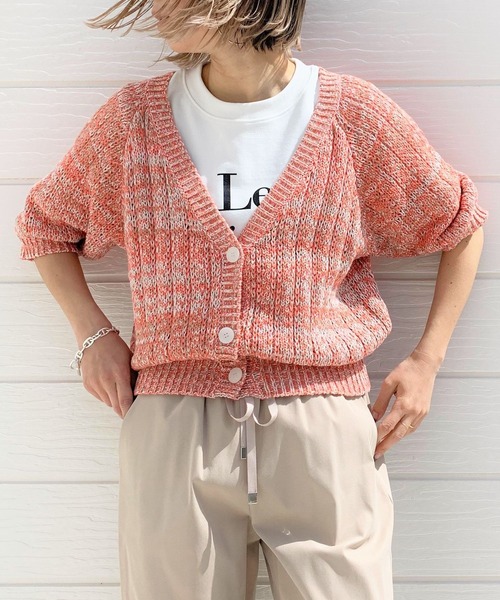Q(キュー)の「MIX ざっくりショートカーデ(カーディガン/ボレロ・レディース・ライトブルー/オレンジ・MEDIUM)」の11枚目の写真